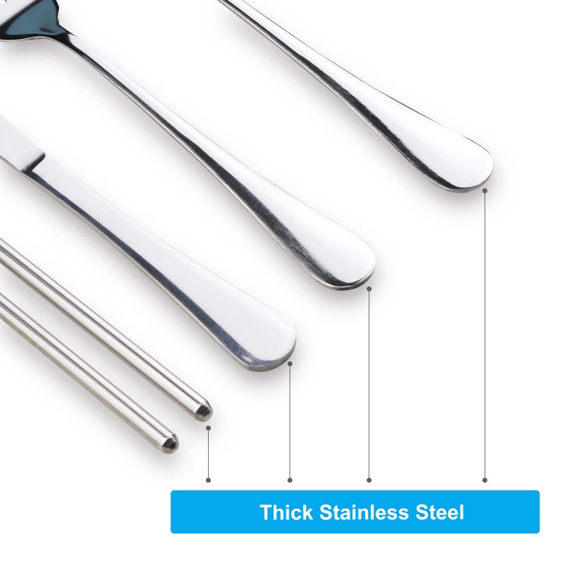 lengnoyp 5PCS Portable Silverware Set with Case  Lengnoyp Travel Camping Utensils Set  Premium Stainless Steel Travel Cutlery Set  Reusable Safe Flatware Sets for Lunch Box/Workplace/Students  Silver - Image 5
